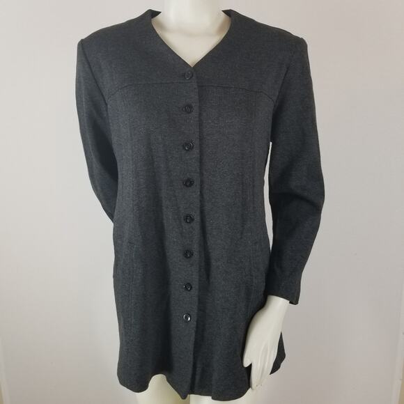 Maternity Shacket M Grey Banded Removable Collar Vtg Lightweight Flannel 90 - Picture 2 of 13